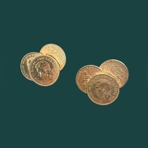 Vintage Gold Plated Authentic Foreign Coin Cluster Screw Back Earrings